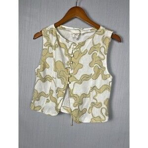 VRG GRL Linen Vest 10 Cream Lagenlook Lace-Up Back Button Loops Scandi Girl